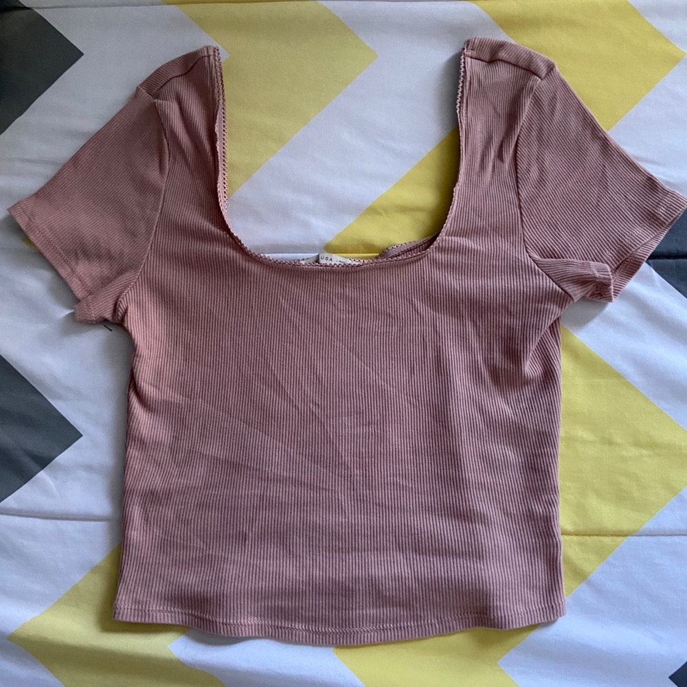 Double Square Neck w/ Lace Trim Knit Top